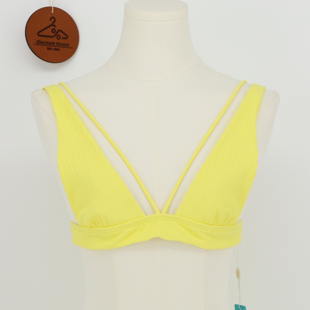 Beach Bunny Larson High Apex Ribbed Bikini Top Lemon Yellow Medium NWT‎ Beach